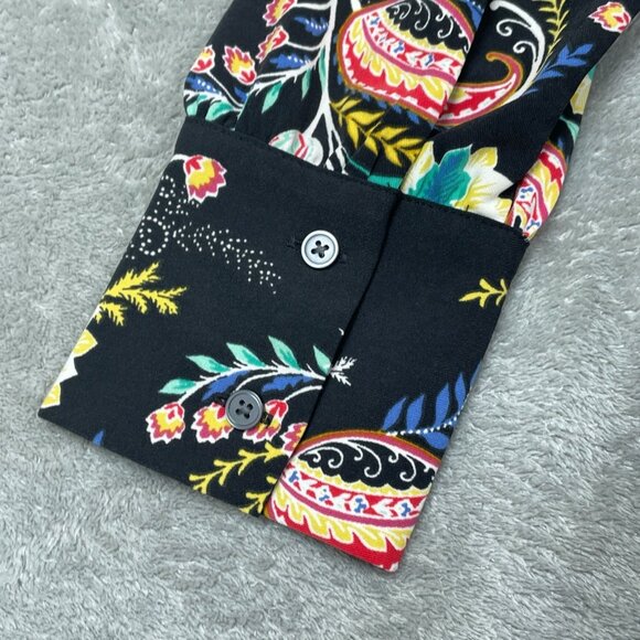 Loft Floral Paisley Long Sleeve A-Line Dress Size 4 Black Multicolor a0494 - Picture 5 of 7